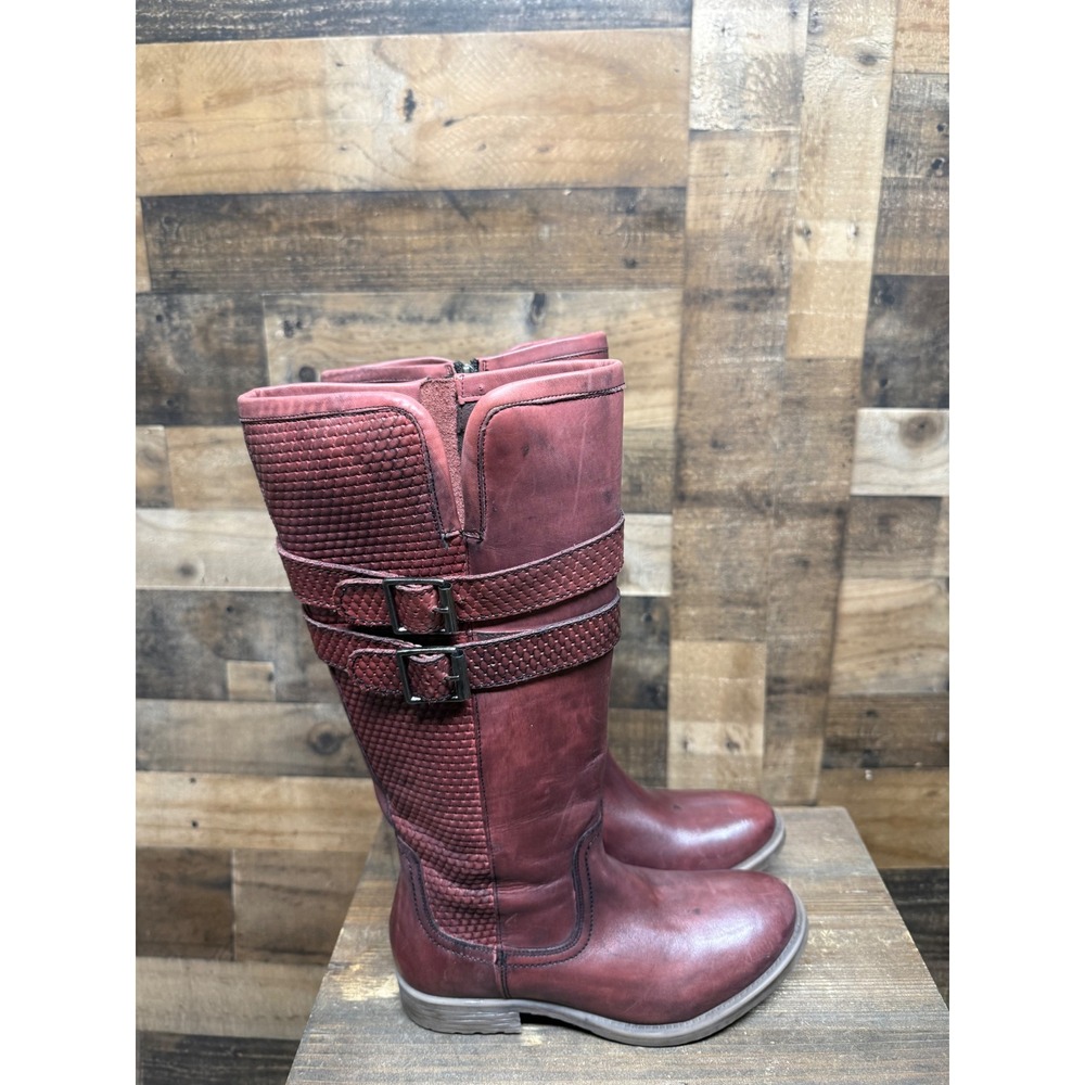 ROAN Footwear Womens Burgundy Leather Buckle Moto Riding Boots Size 7.5 - Picture 3 of 7
